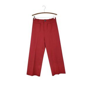 Anthropologie Courtney Cropped Wide Leg Pants Collette Red Ponte Womens 8